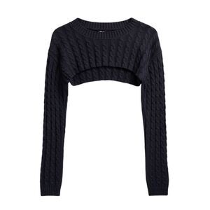 NWT SIGNATURE 8 Charcoal Cable Knit Super Cropped Bolero Sweater